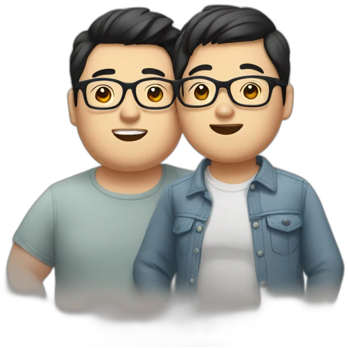 Asian chubby gay couple with glasses emoji