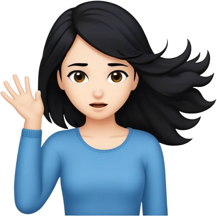 Girl with fair skin and black hair flipping hair back emoji