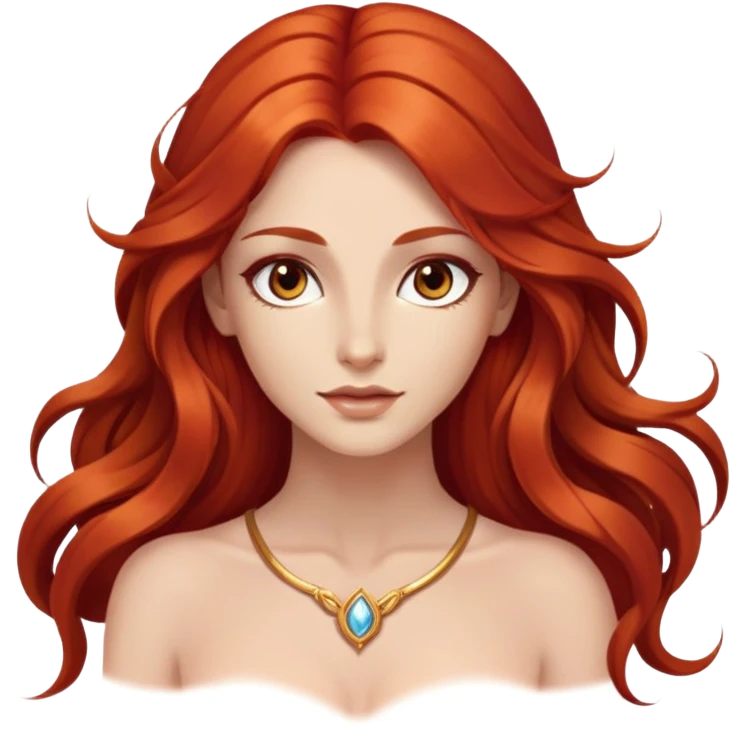 femme avec des cheveux très long roux, yeux marrons belle comme une déesse avec un beau corps et de la magie  emoji