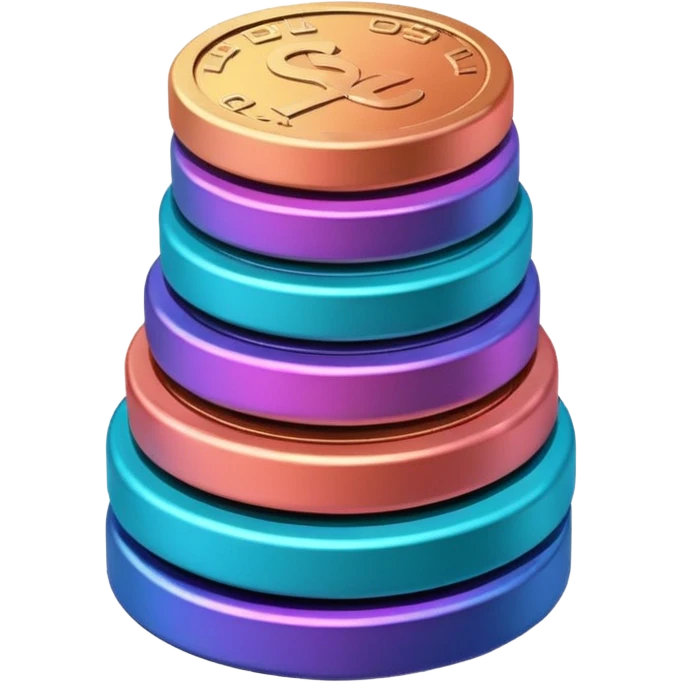 Stack of coins in gradient of turquoise, blue, pink, purple, and coral color emoji