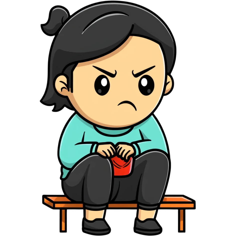 a woman sitting looking angry and sad emoji