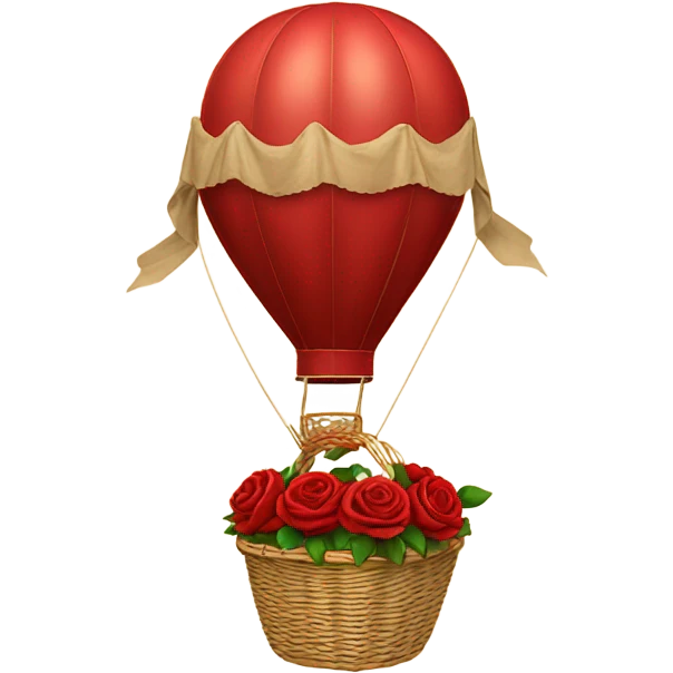 red hot air balloon and beige basket with roses emoji