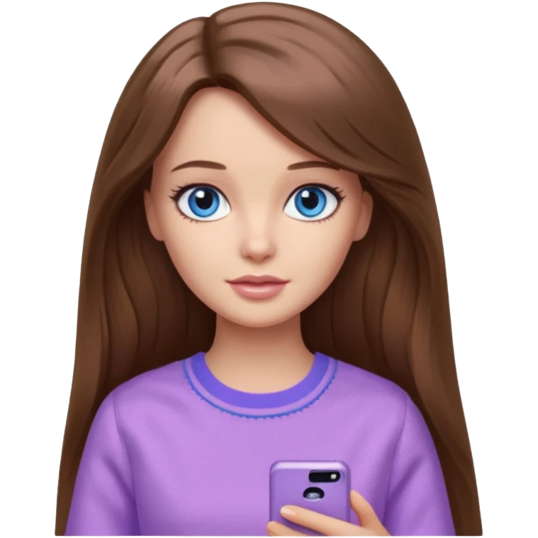 beautiful barbie girl with long brown hair, blue eyes and wearing light purple clothes watching stranger things on tv emoji