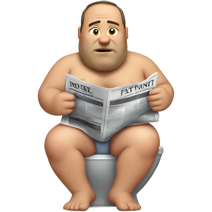 fat guy sitting on toilet reading newspaper no shirt front view emoji