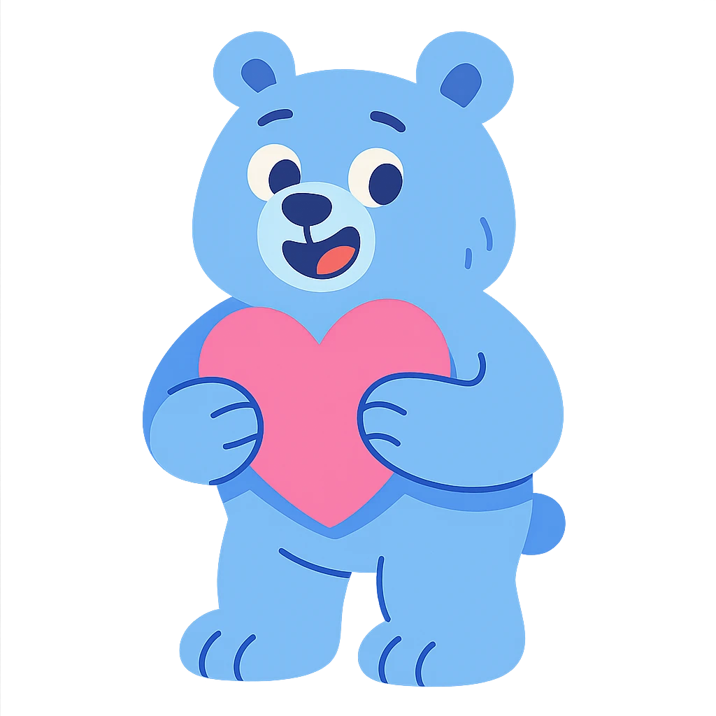 blue bear holding a heart emoji
