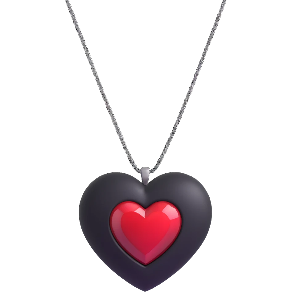 3D emoji gothic heart, black velvet texture, silver chain, blood red gemstone emoji