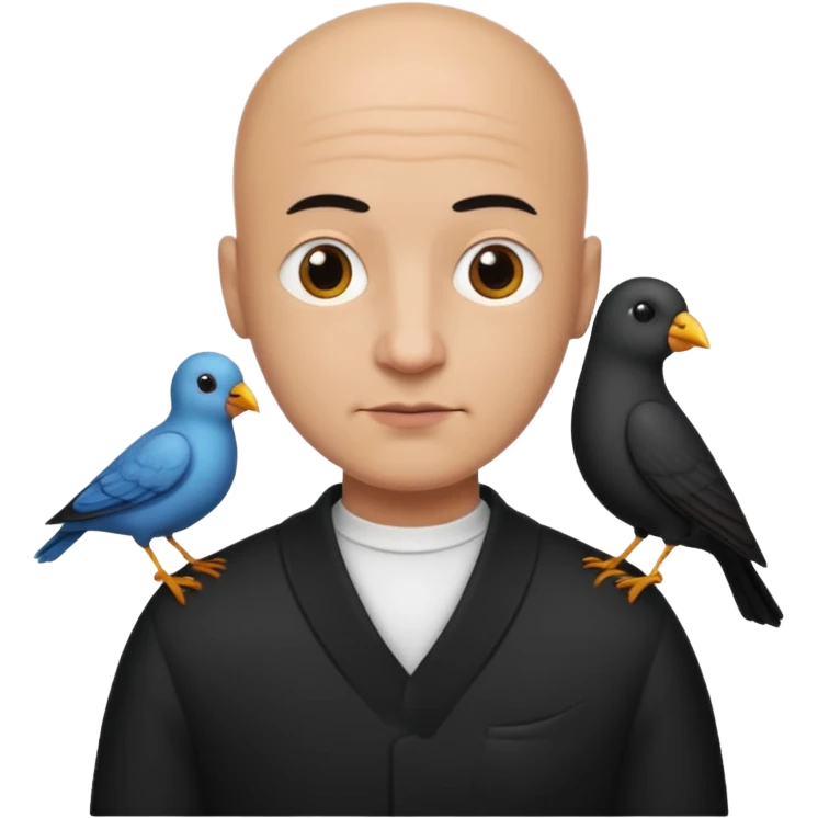 black thsirt bald man with bird emoji