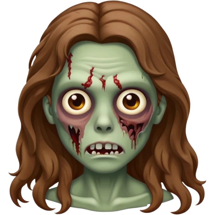 zombie com cabelo ondulado longo marrom e sem franja fofa emoji