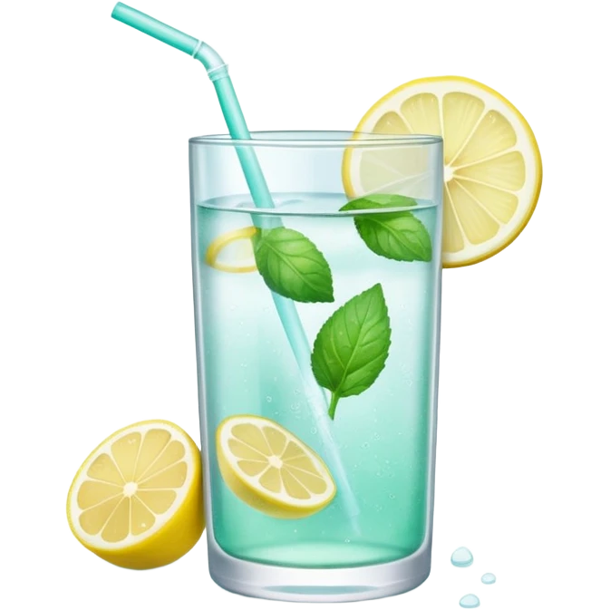 Clear glass of infused water with lemon and mint, pastel backdrop emoji