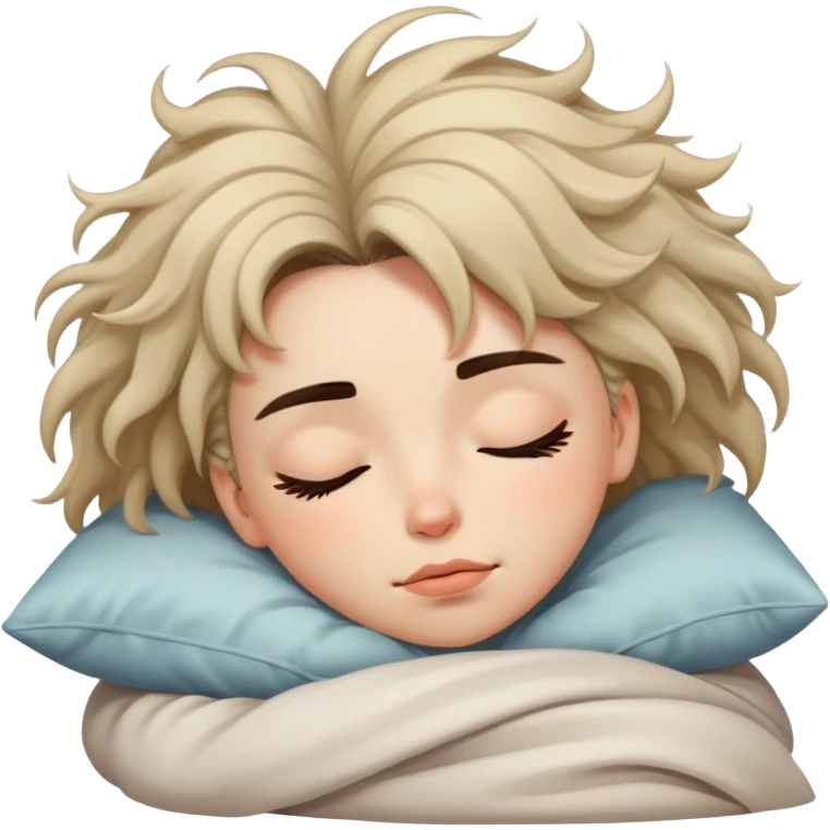Girl sleeping with bushy, dark eyebrows and messy hair emoji