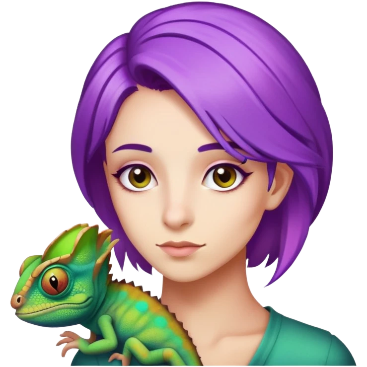Purple hair, with chameleon, sweet emoji