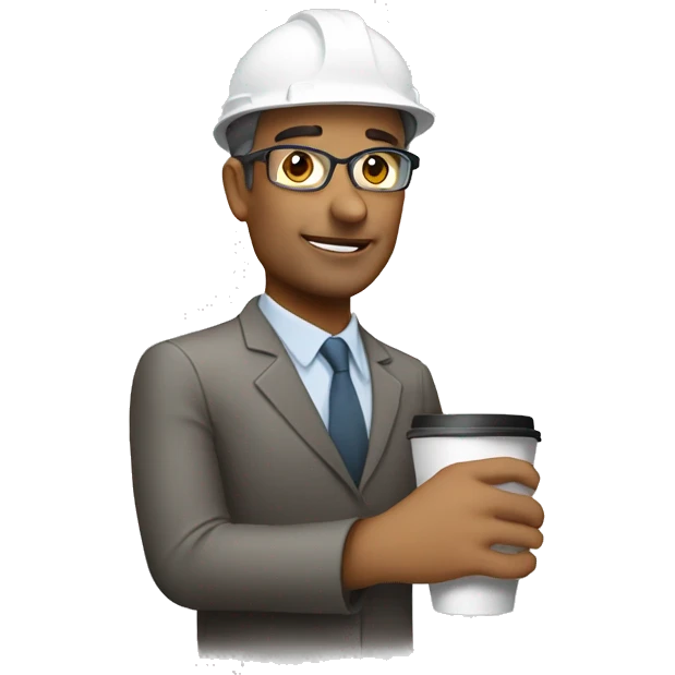 Civil engineer with white helmet holds coffee emoji