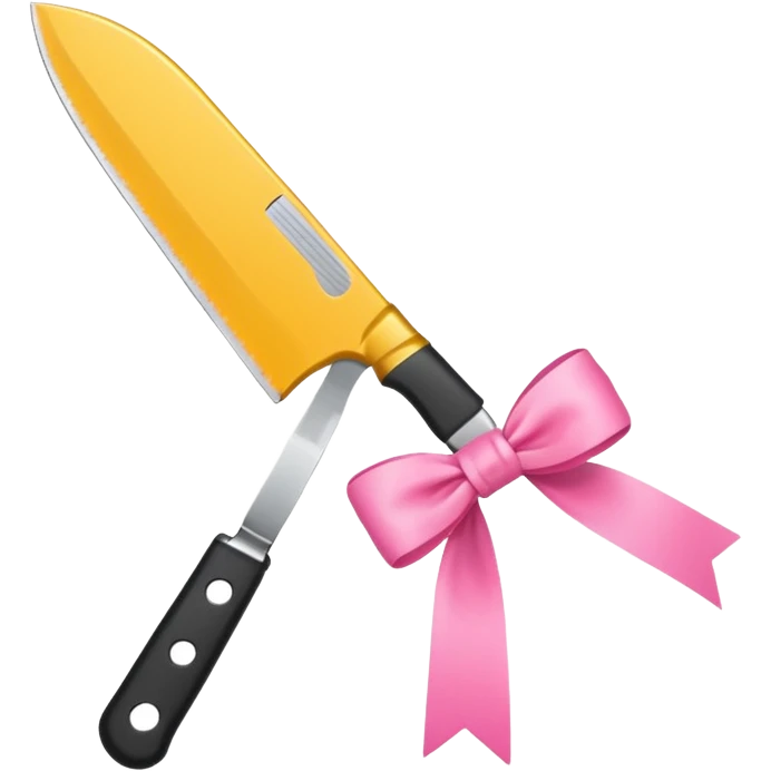 Kitchen knife with a pink bow tied around the handle, emoji style, simple, flat vector, white background, only one object emoji