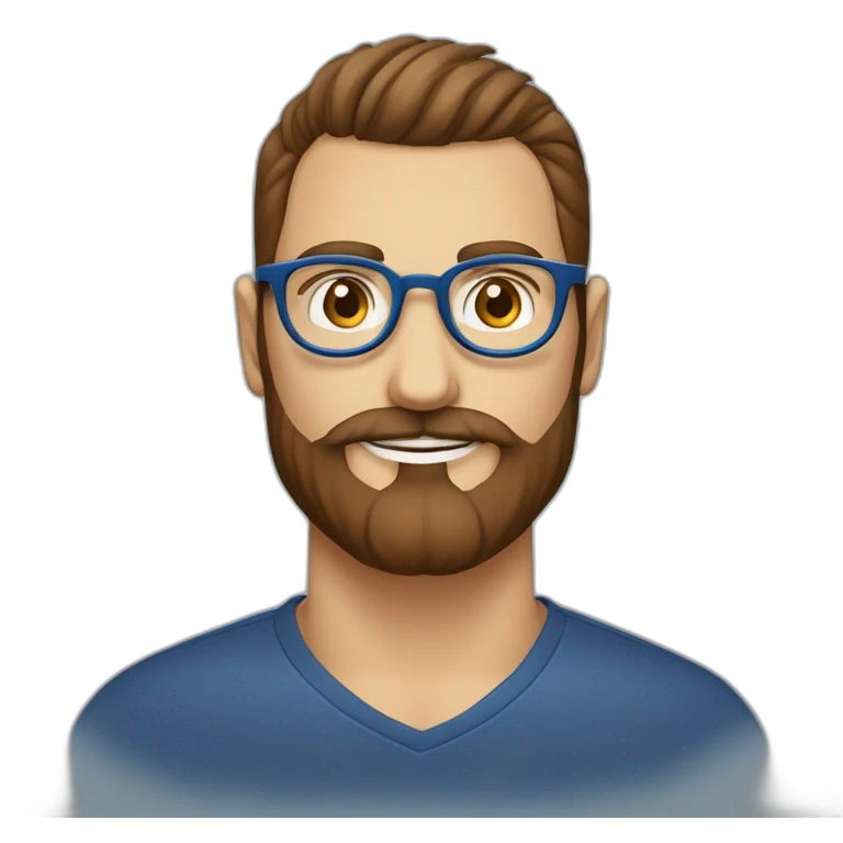 cara de hombre blanco con barba y lentes azules redondos, cejas café, sorprendido emoji