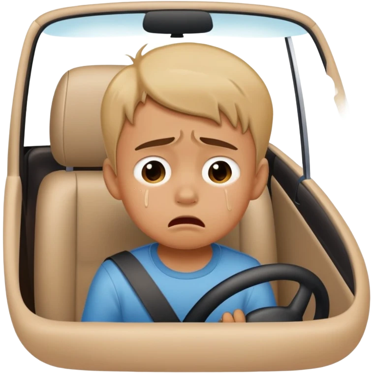 Little boy cryes in a car emoji