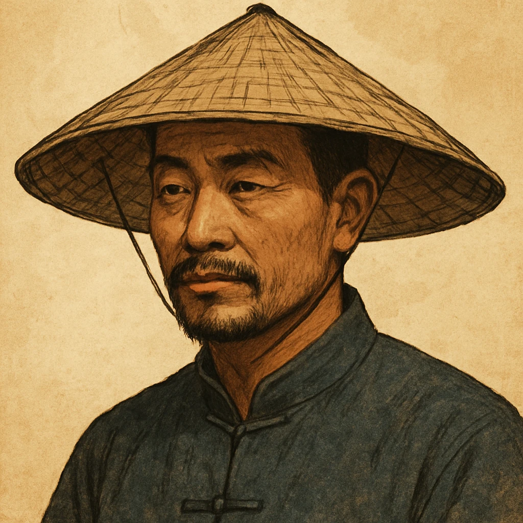 chinese man wearing rice paddy hat, style 8 emoji
