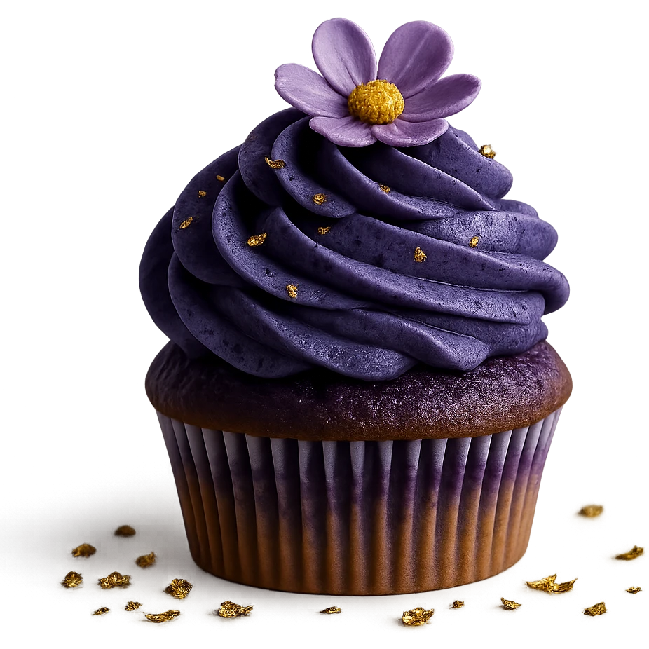 Change the icing to blueberry, keep the realistic cupcake and accessories, photorealistic style, transparent background. emoji