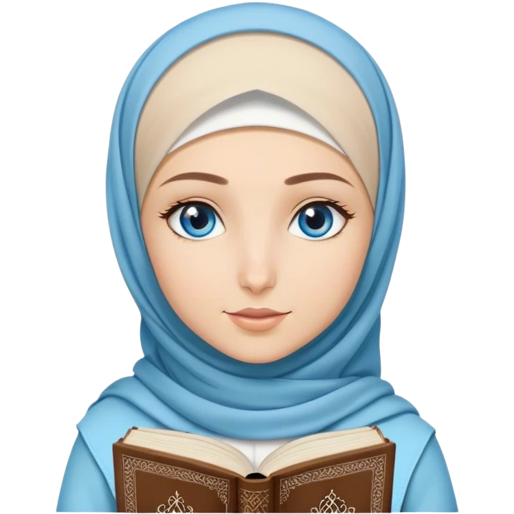 Turkish blonde Lila design Hijabi girl with blue eyes and beautiful finish reading quran emoji
