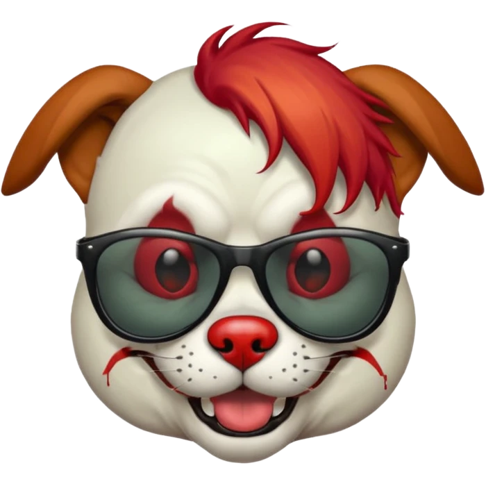 Zombie dog with sun glasses and red hair and joker nose emoji