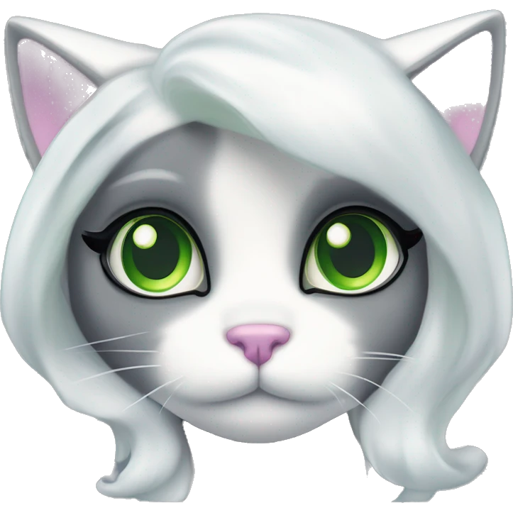 ethereal cute white and dark grey with green eyes cat littlest pet shop lisa frank style emoji