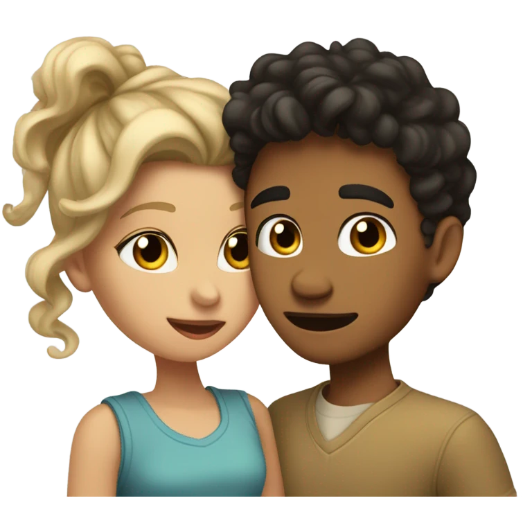 blonde wavy hair girl and hispanic boyfriend with dark hair kissing emoji
