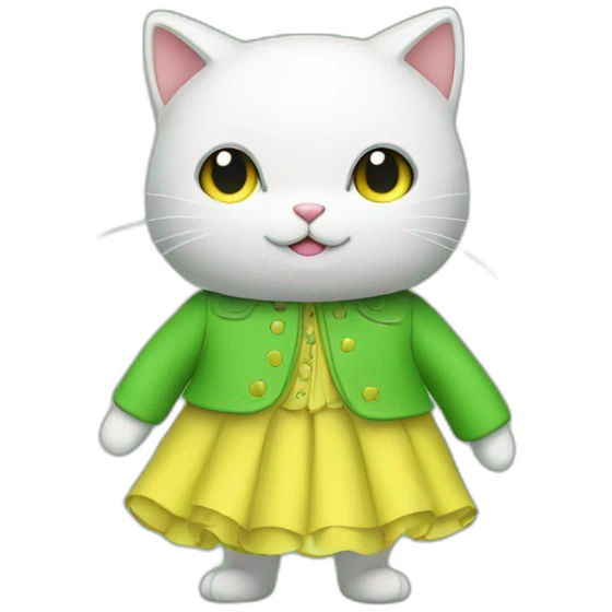 un chat vert dans une robe jaune emoji