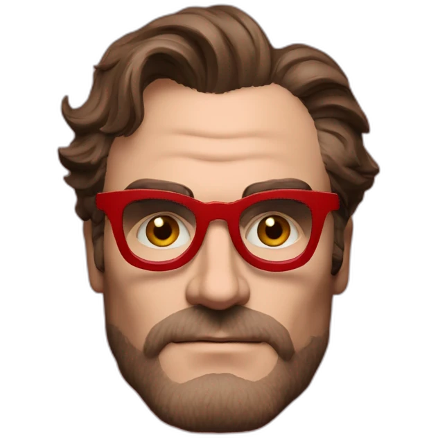 joaquin phoenix wearing a red t-shirt with text "N.E.N.N.O" emoji