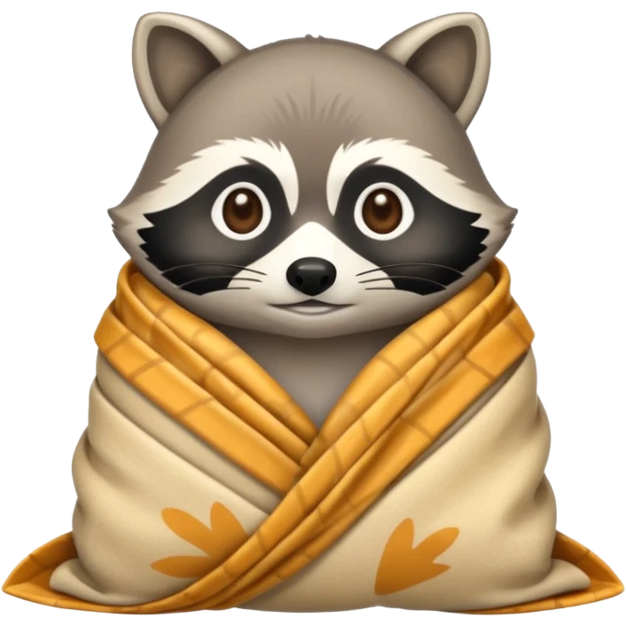 raccoon wrapped like burrito in blanket emoji