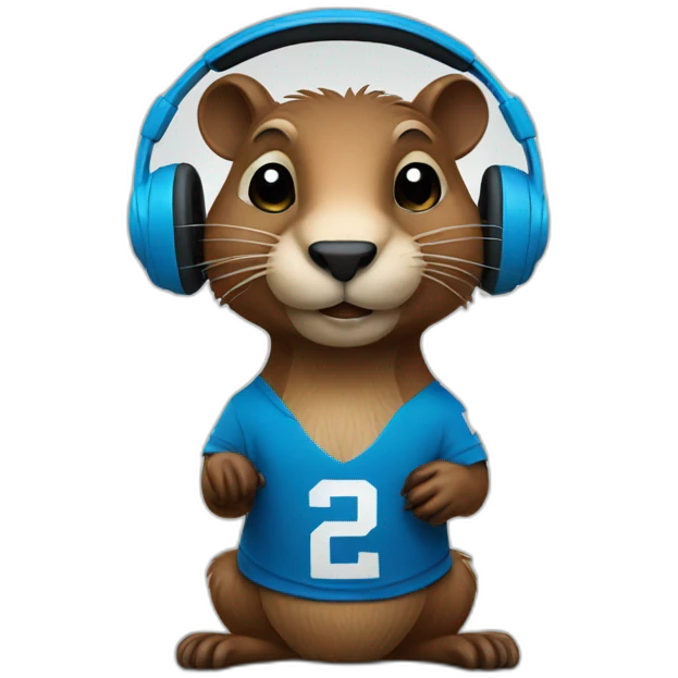 beaver with headphones and blue jersey emoji
