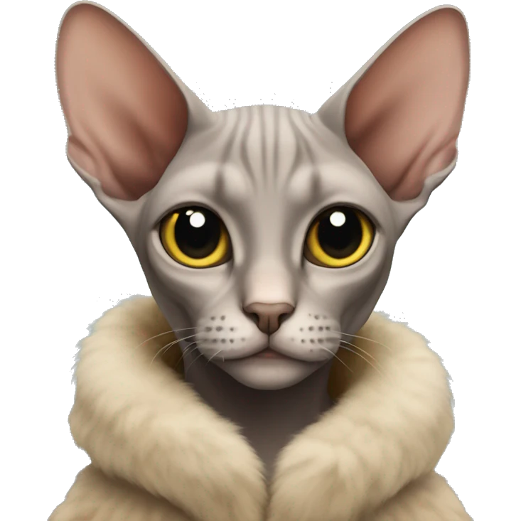 Sphinx cat wearing a fur coat  emoji