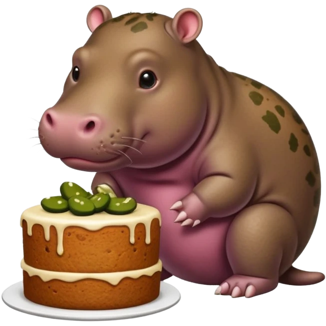 Hippo eating pickle cake with jaguarundi emoji