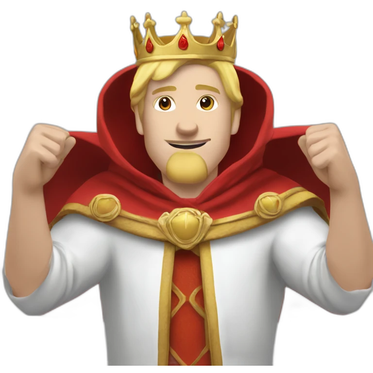 a blonde king in red cape, both hands raised, saying tetten emoji