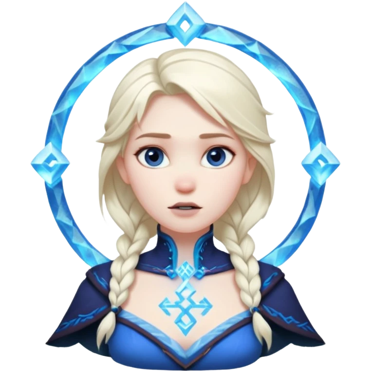 Woman frozen mid-spell, glowing runes around her body, charged silence emoji