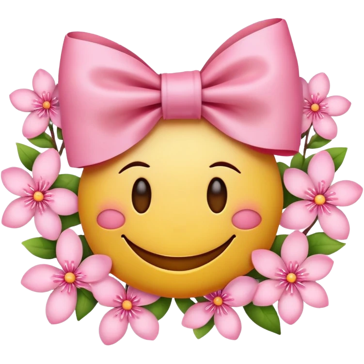 there will be pink blossoms on the border with petals in the background. in the middle therer will be a blushing smily face with a bow emoji