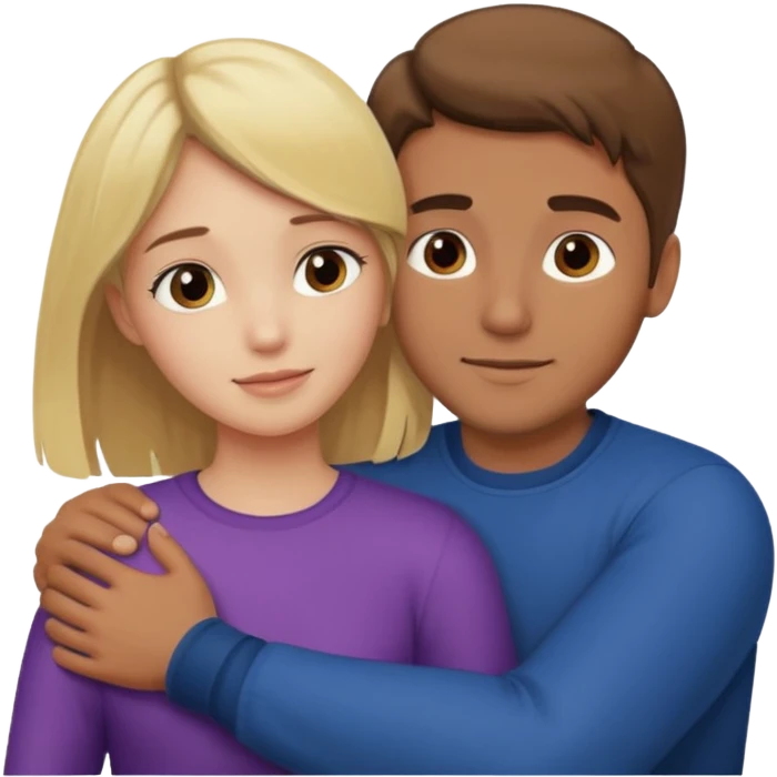 romantic hug, blonde girl and brown-haired man emoji