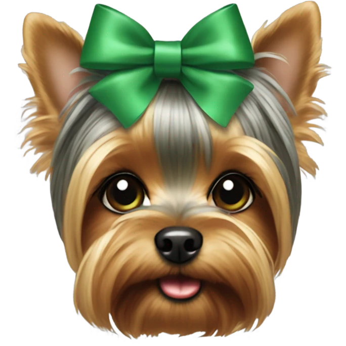 Realistic yorkie with a green bow on top of her head emoji