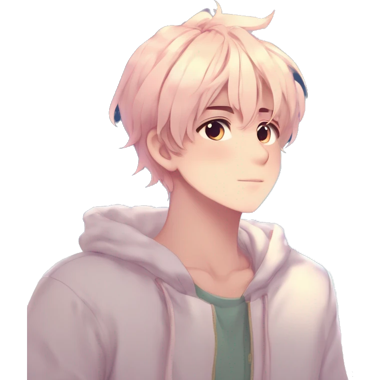 Gorgeous romantic hot attractive anime style modern anime shojo guy with pretty ponytail hair and colorful eyes and blushing face aesthetic trending style  pastelcore cottagecore kawaiicore emoji