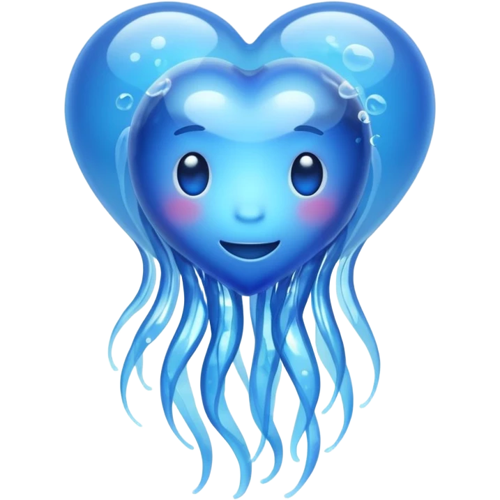 blue heart with a jellyfish inside, apple emoji style emoji