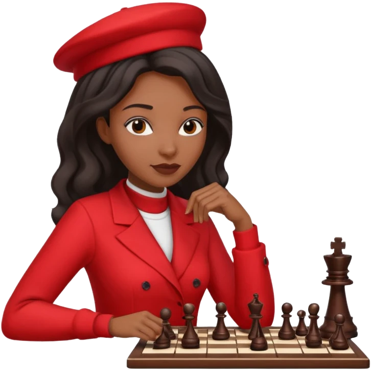 black woman chess players in red outfits emoji