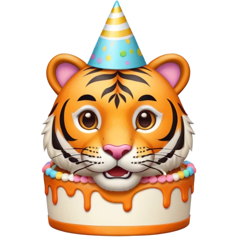 tiger face with birthday party hat and cake for Twitch emote emoji