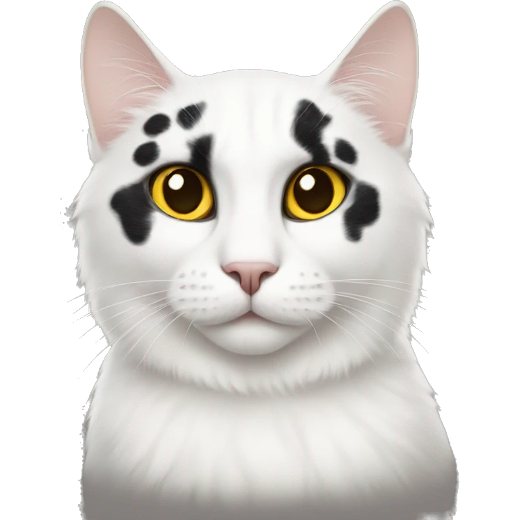 A white cat with big black spots and yellow eyes emoji
