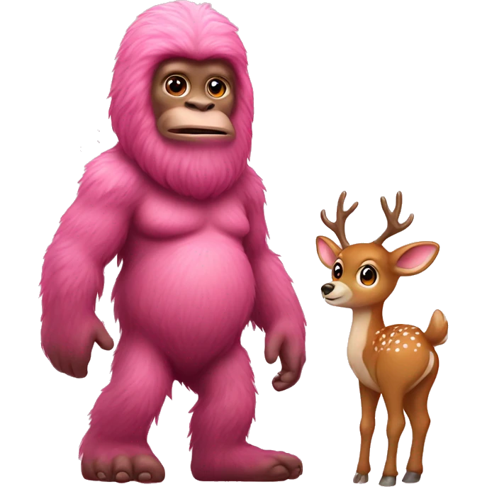 Pink Bigfoot with a baby deer  emoji