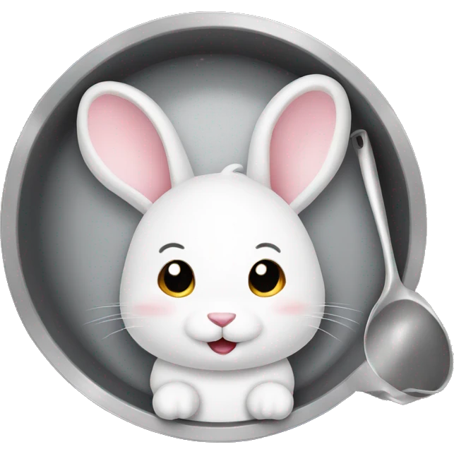 Cute white bunny with frying pan emoji