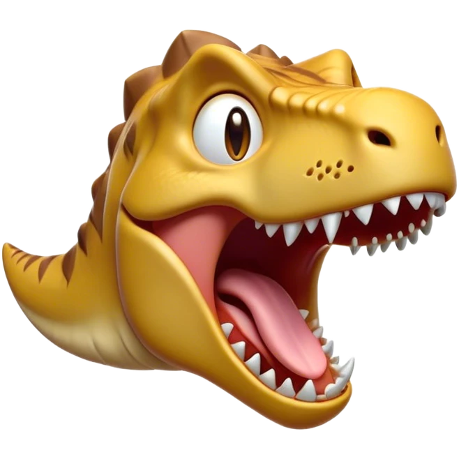Cinematic Cute Yawning T-rex Portrait Emoji, Head tilted slightly with a dramatic, wide-open yawn, showcasing a robust, muscular form with a slightly open mouth revealing powerful jaws and sleepy, half-closed eyes, Simplified yet irresistibly adorable features, highly detailed, glowing with a soft, cozy prehistoric glow, high shine, relaxed yet expressive, stylized with a hint of whimsical ancient ease, soft glowing outline, capturing the essence of a drowsy yet affectionate T-rex that appears ready to stretch and yawn its way out of the screen! emoji
