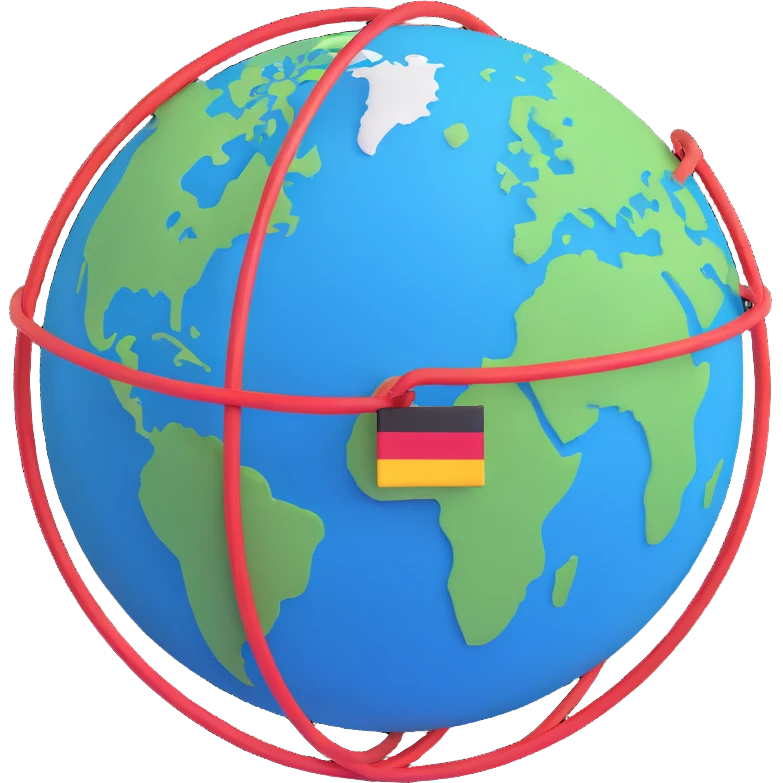 VPN globe icon showing a connection from Germany to the USA, 3D style, no text, suitable for Instagram Reel emoji