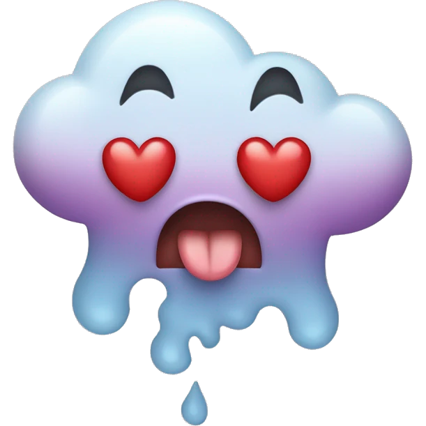 Tongue out with heart, eyes and clouds above them emoji