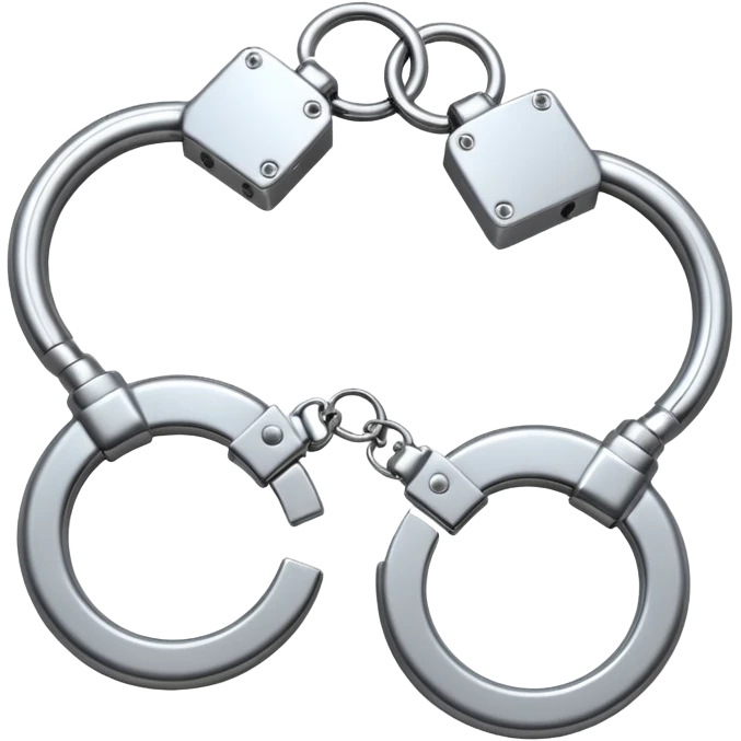 A pair of elegant handcuffs emoji made of silver chrome, smooth rounded design, glossy metallic reflections, luxury fetish aesthetic, minimal iOS emoji style, centered, clean white background emoji