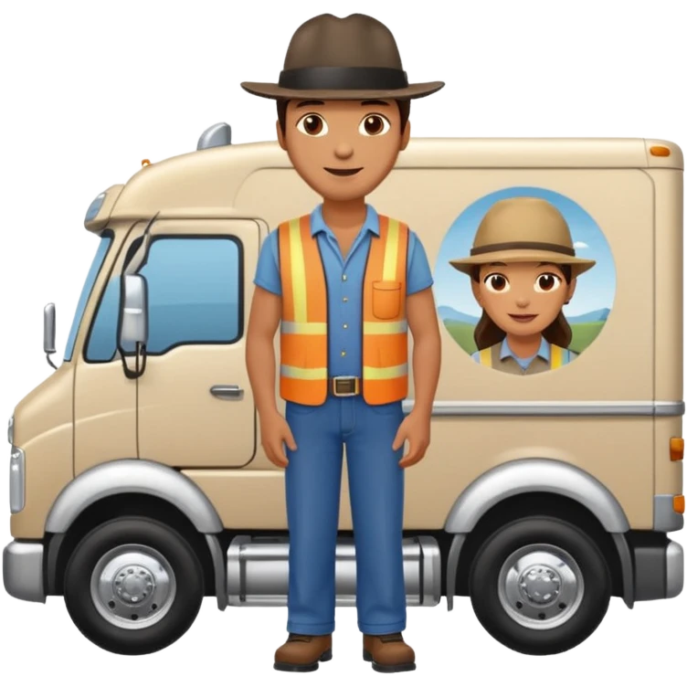 Kamyon şoförü Yarı Kamyon Karikatür çizimi kamyon yan dursun şoför de dışarda yanında olsun emoji