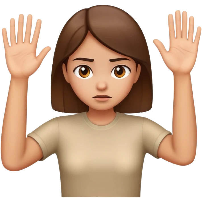 girl looking annoyed, palm raised to signal stop emoji