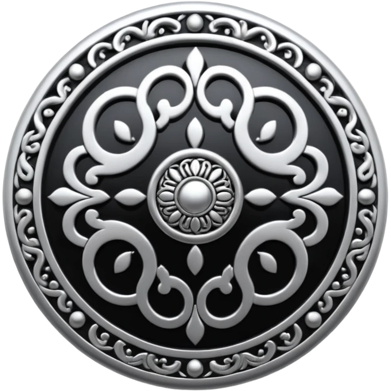 Black and silver filigree round button, 3D, extremely detailed design emoji